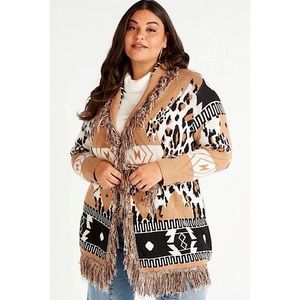 Attitudes by Renee Printed Shawl Neck Cardigan Sweater